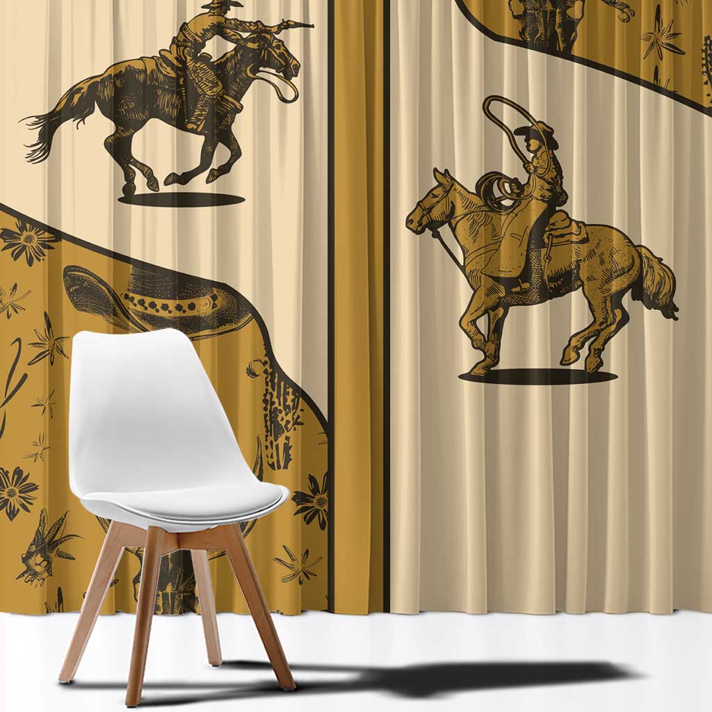 Cowboy Window Curtain Horse Riding Retro Western Yoke Beige - Wonder Print Shop