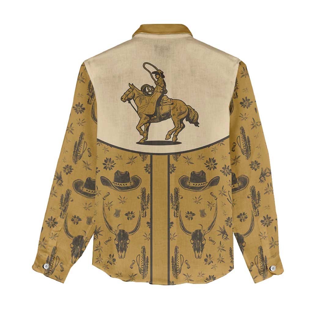 Cowboy Women Casual Shirt Horse Riding Retro Western Yoke Beige - Wonder Print Shop