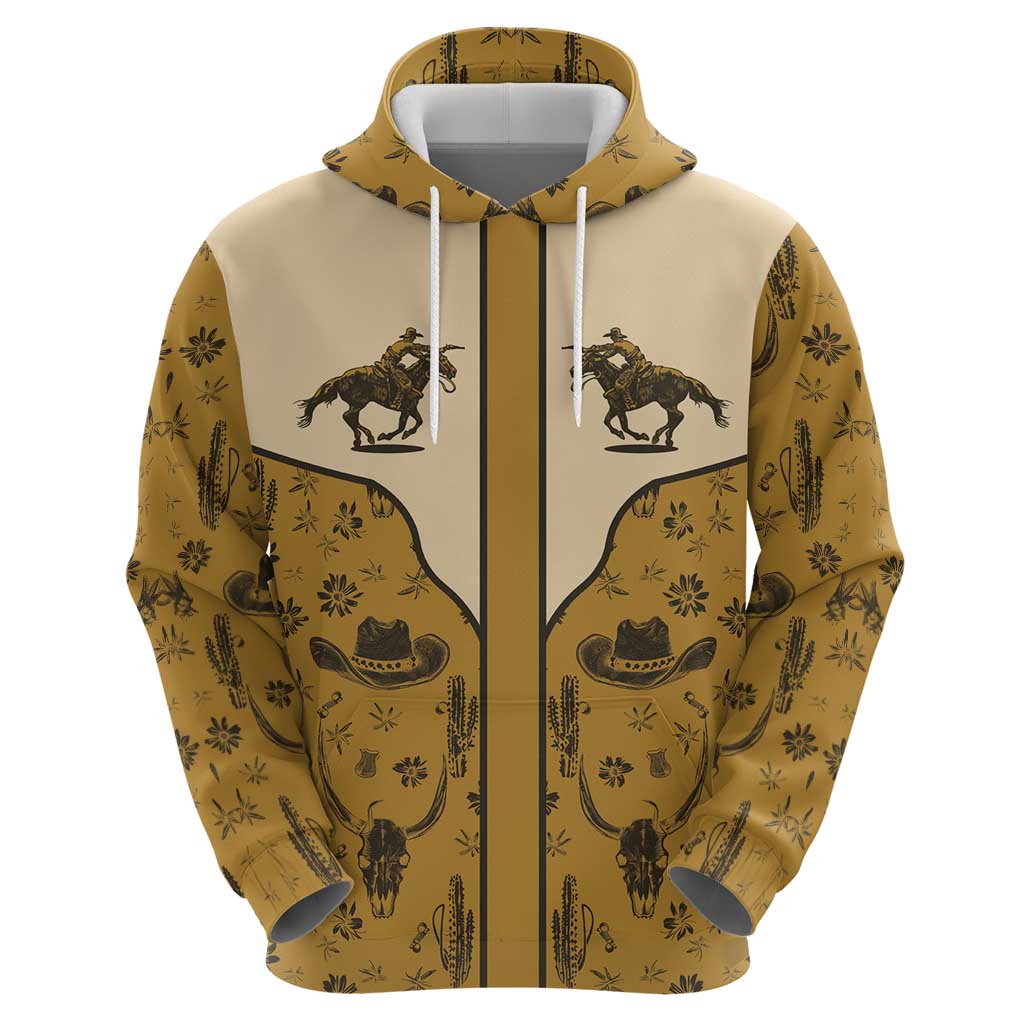 Cowboy Zip Hoodie Horse Riding Retro Western Yoke Beige - Wonder Print Shop