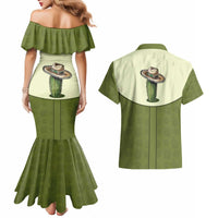 Cowboy Couples Matching Mermaid Dress and Hawaiian Shirt Cactus Retro Western Yoke - Wonder Print Shop