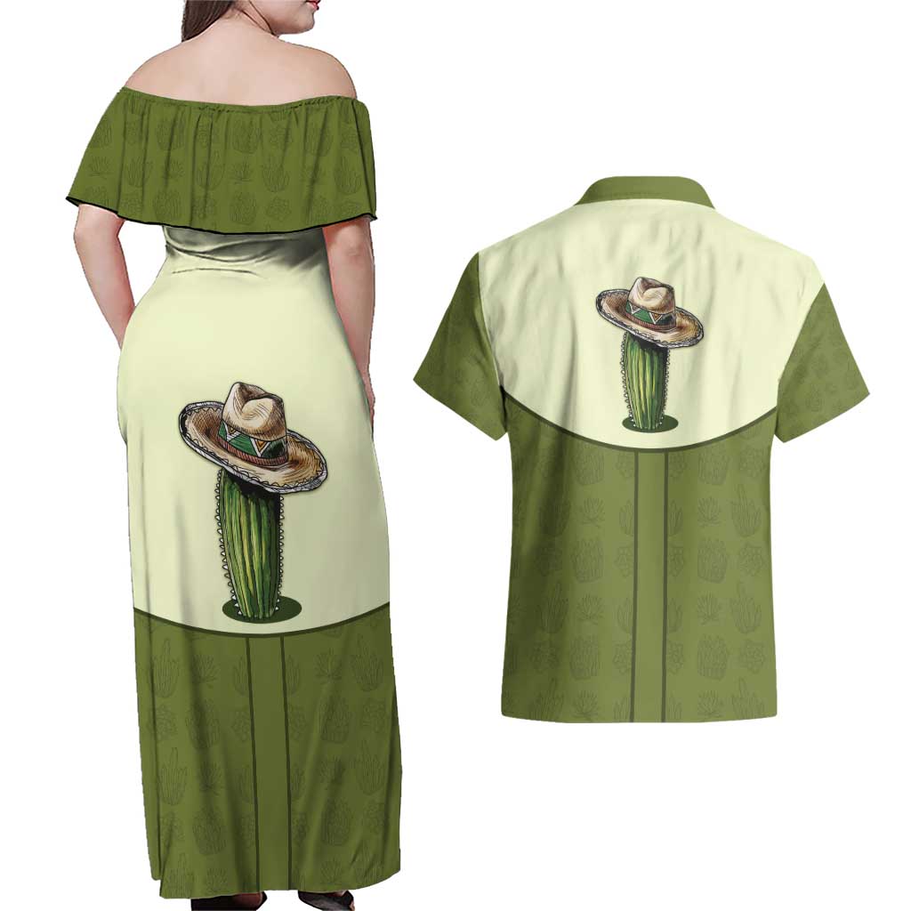 Cowboy Couples Matching Off Shoulder Maxi Dress and Hawaiian Shirt Cactus Retro Western Yoke - Wonder Print Shop