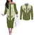 Cowboy Couples Matching Off The Shoulder Long Sleeve Dress and Long Sleeve Button Shirt Cactus Retro Western Yoke - Wonder Print Shop