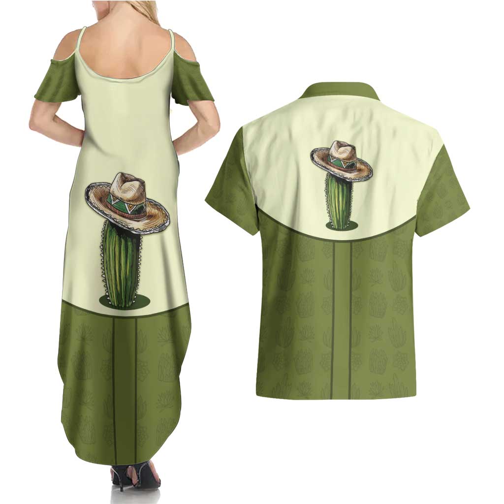 Cowboy Couples Matching Summer Maxi Dress and Hawaiian Shirt Cactus Retro Western Yoke - Wonder Print Shop