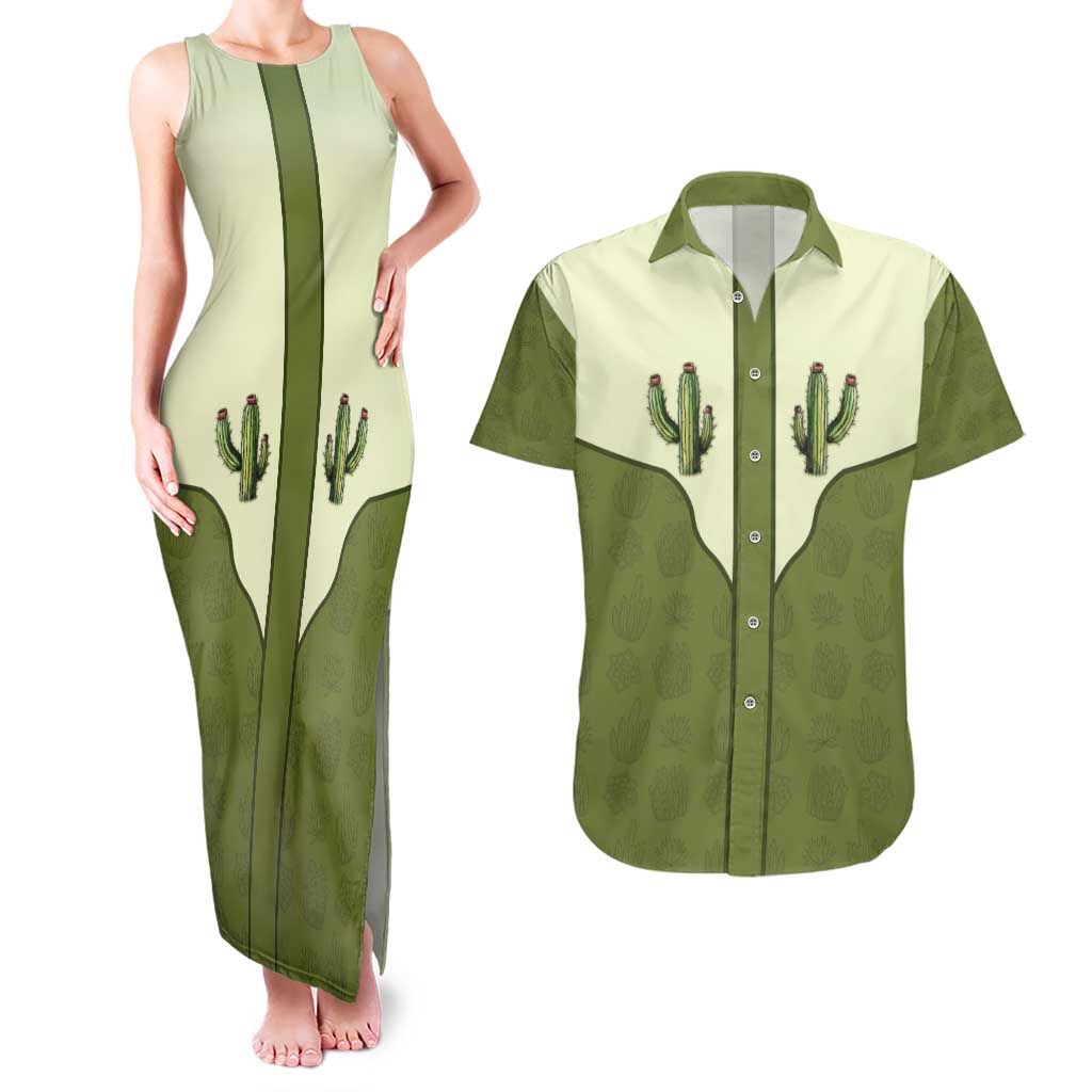 Cowboy Couples Matching Tank Maxi Dress and Hawaiian Shirt Cactus Retro Western Yoke - Wonder Print Shop