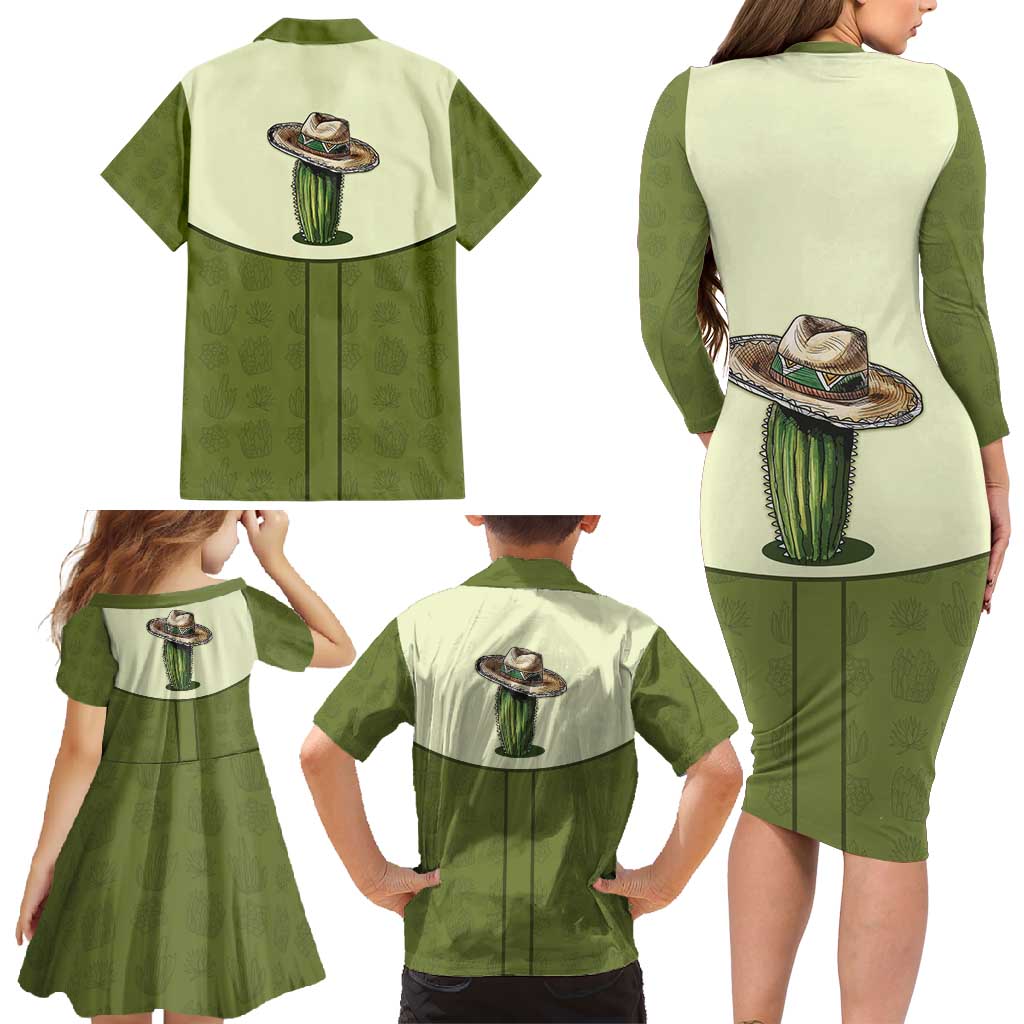 Cowboy Family Matching Long Sleeve Bodycon Dress and Hawaiian Shirt Cactus Retro Western Yoke - Wonder Print Shop