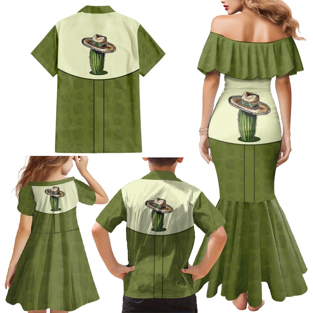 Cowboy Family Matching Mermaid Dress and Hawaiian Shirt Cactus Retro Western Yoke - Wonder Print Shop