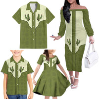 Cowboy Family Matching Off The Shoulder Long Sleeve Dress and Hawaiian Shirt Cactus Retro Western Yoke - Wonder Print Shop