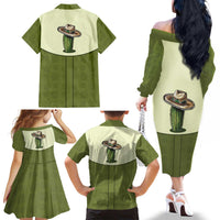 Cowboy Family Matching Off The Shoulder Long Sleeve Dress and Hawaiian Shirt Cactus Retro Western Yoke - Wonder Print Shop