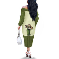 Cowboy Family Matching Off The Shoulder Long Sleeve Dress and Hawaiian Shirt Cactus Retro Western Yoke - Wonder Print Shop