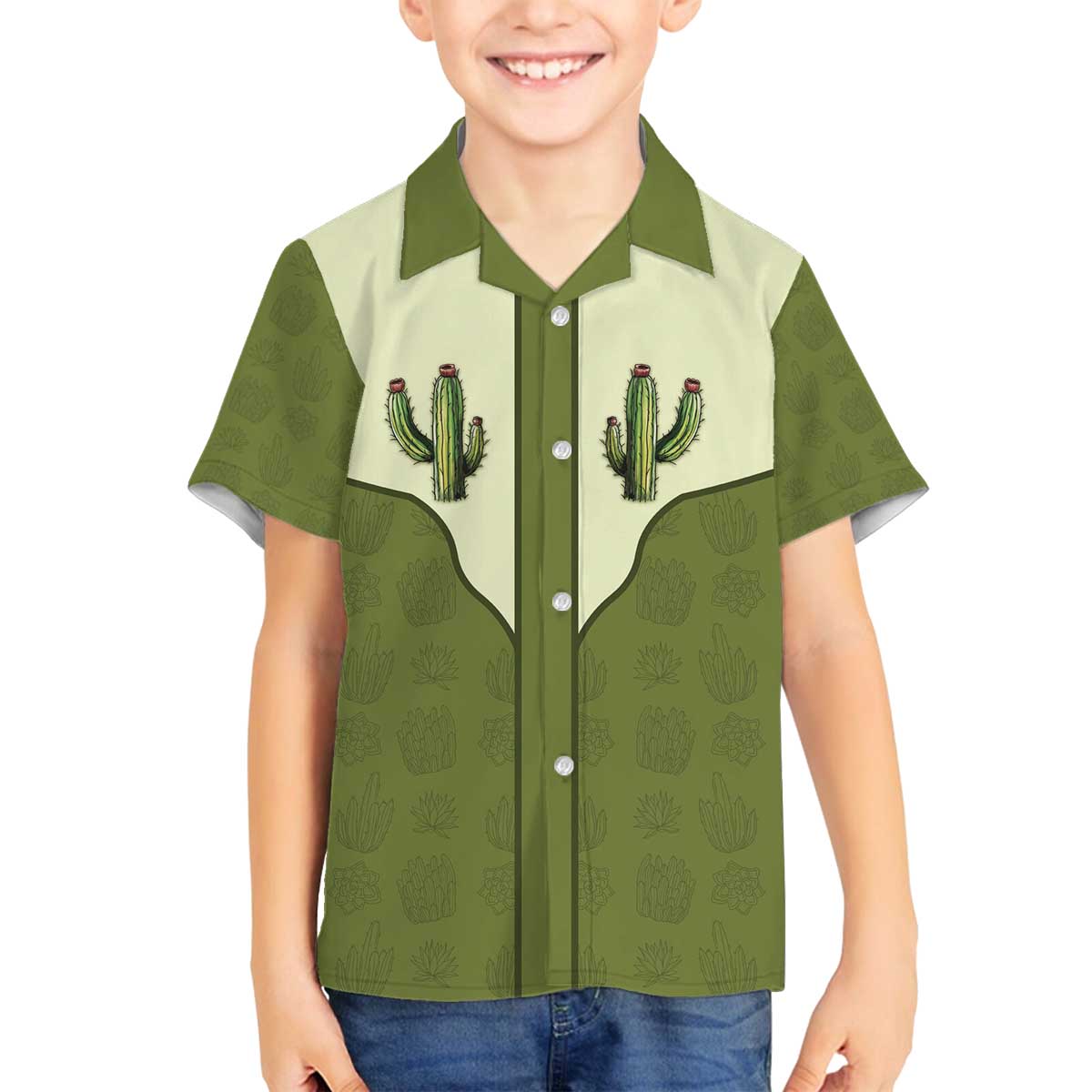 Cowboy Family Matching Off The Shoulder Long Sleeve Dress and Hawaiian Shirt Cactus Retro Western Yoke - Wonder Print Shop