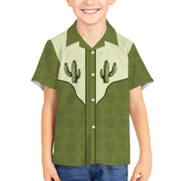 Cowboy Family Matching Off The Shoulder Long Sleeve Dress and Hawaiian Shirt Cactus Retro Western Yoke - Wonder Print Shop