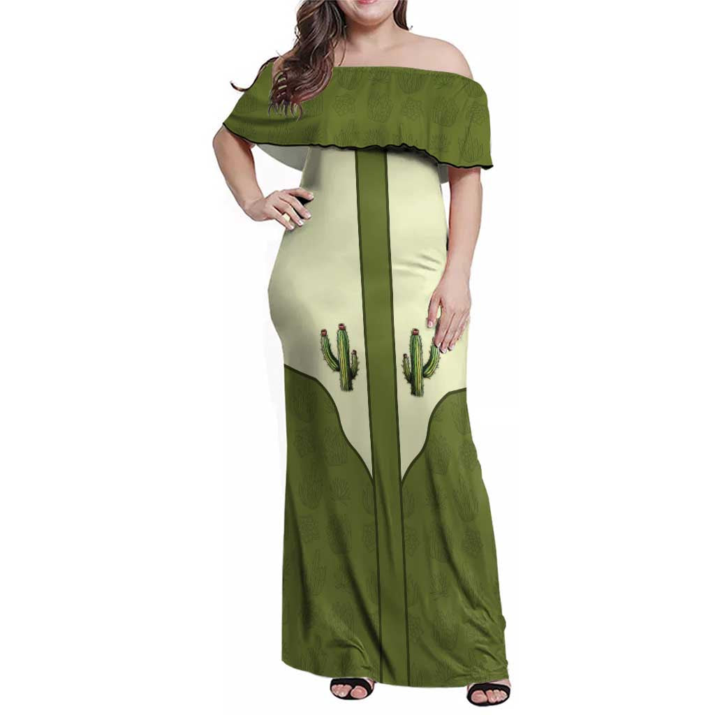 Cowboy Family Matching Off Shoulder Maxi Dress and Hawaiian Shirt Cactus Retro Western Yoke - Wonder Print Shop