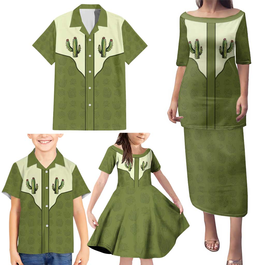 Cowboy Family Matching Puletasi and Hawaiian Shirt Cactus Retro Western Yoke - Wonder Print Shop