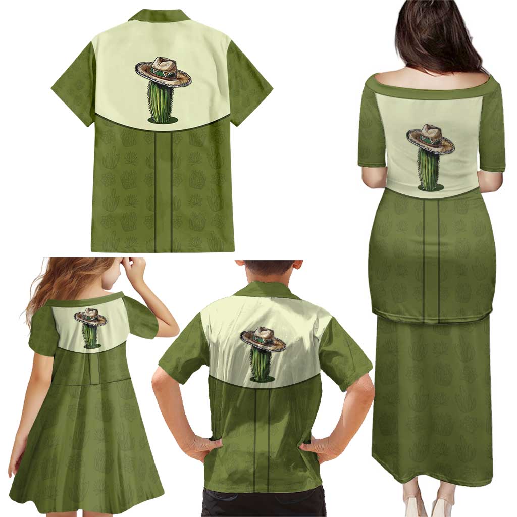 Cowboy Family Matching Puletasi and Hawaiian Shirt Cactus Retro Western Yoke - Wonder Print Shop
