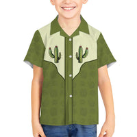 Cowboy Family Matching Short Sleeve Bodycon Dress and Hawaiian Shirt Cactus Retro Western Yoke - Wonder Print Shop