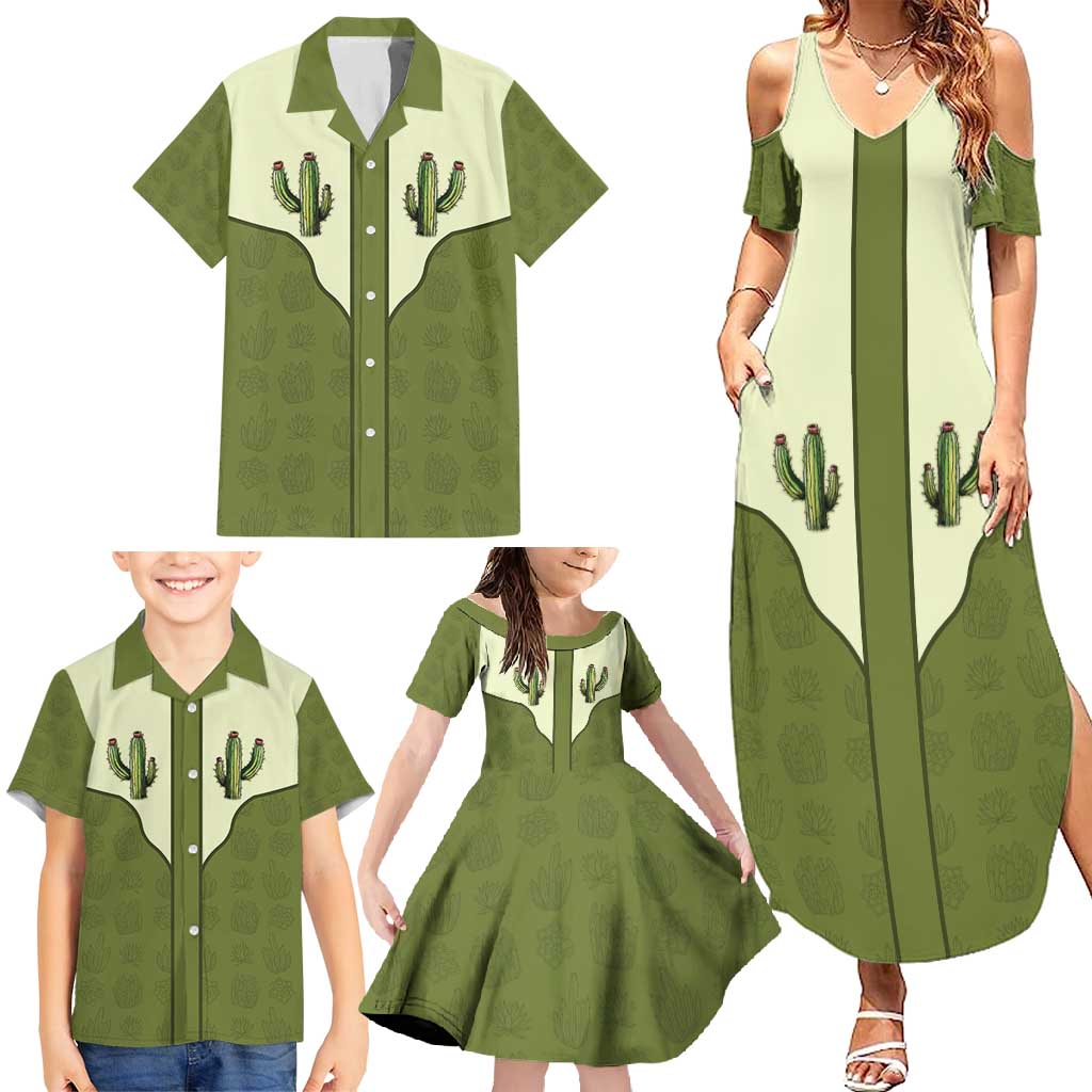 Cowboy Family Matching Summer Maxi Dress and Hawaiian Shirt Cactus Retro Western Yoke - Wonder Print Shop