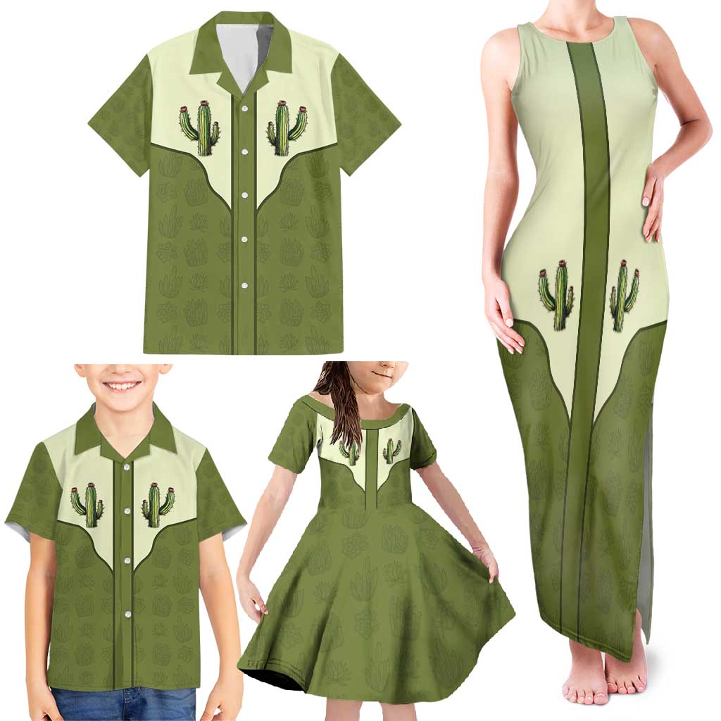 Cowboy Family Matching Tank Maxi Dress and Hawaiian Shirt Cactus Retro Western Yoke - Wonder Print Shop