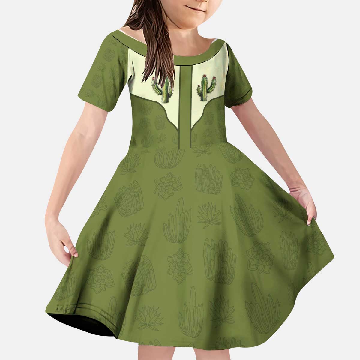 Cowboy Kid Short Sleeve Dress Cactus Retro Western Yoke - Wonder Print Shop