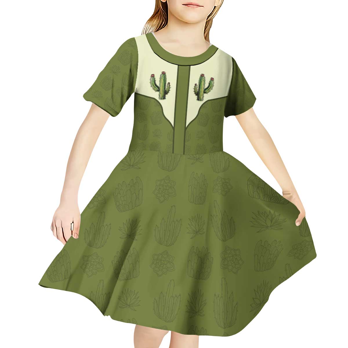Cowboy Kid Short Sleeve Dress Cactus Retro Western Yoke - Wonder Print Shop