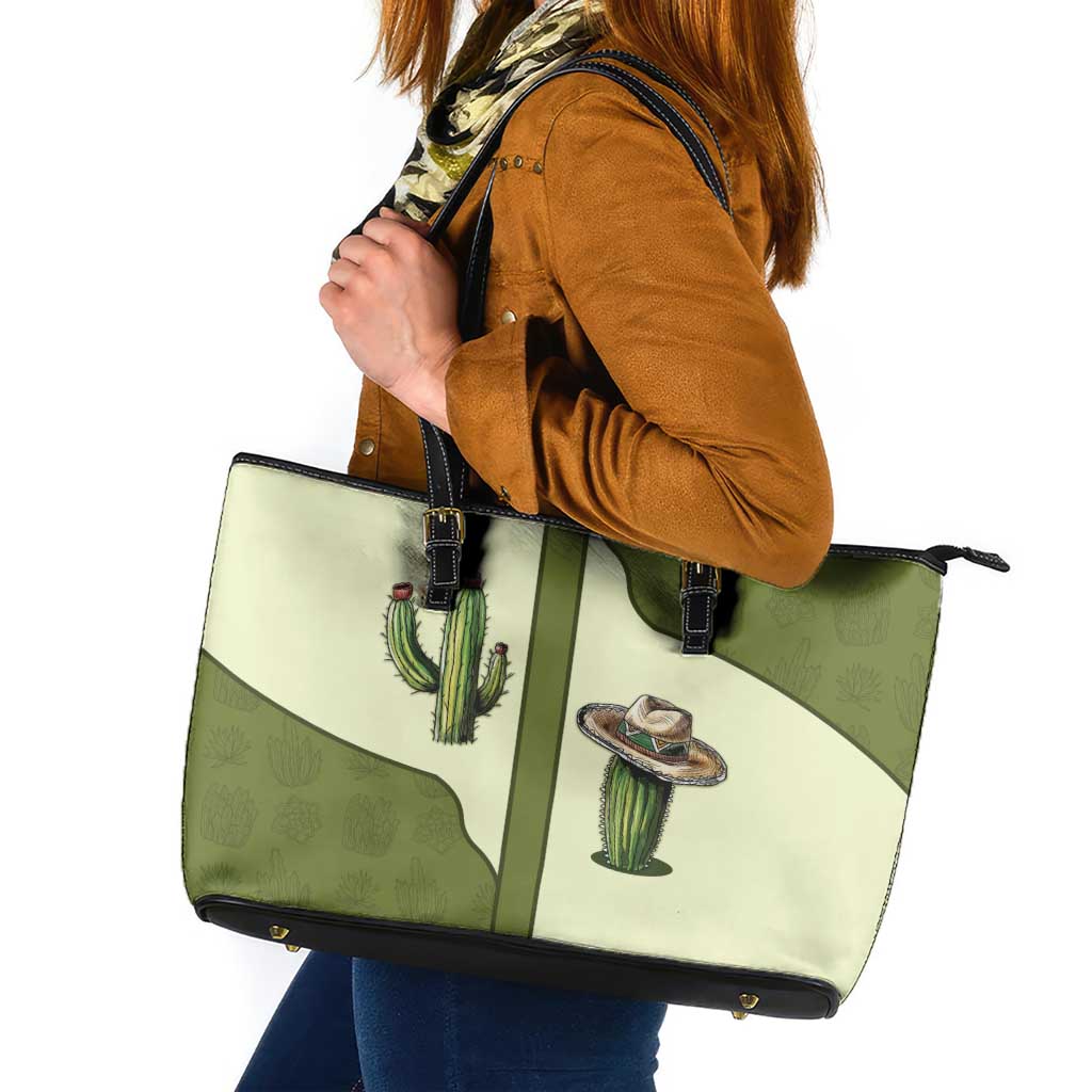 Cowboy Leather Tote Bag Cactus Retro Western Yoke - Wonder Print Shop