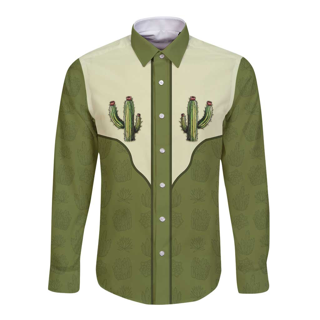 Cowboy Long Sleeve Button Shirt Cactus Retro Western Yoke - Wonder Print Shop