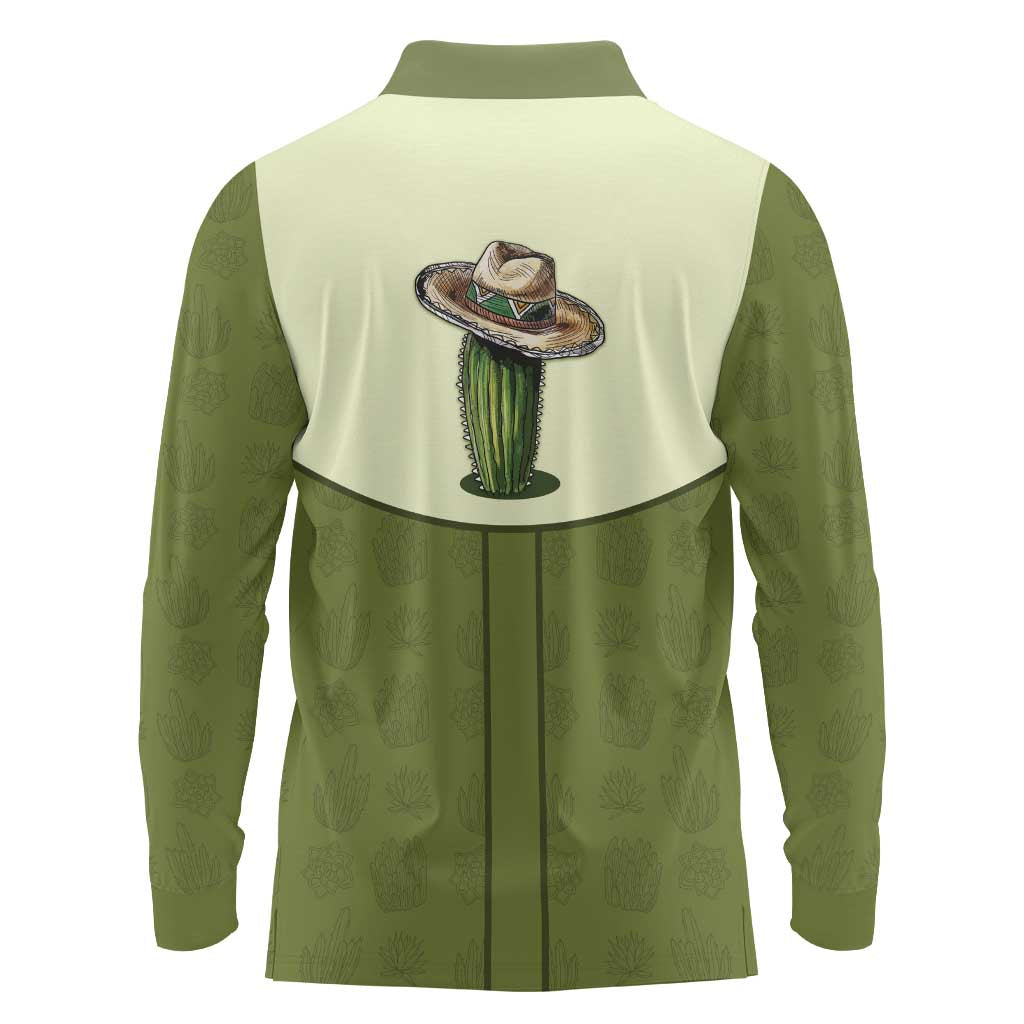 Cowboy Long Sleeve Polo Shirt Cactus Retro Western Yoke - Wonder Print Shop
