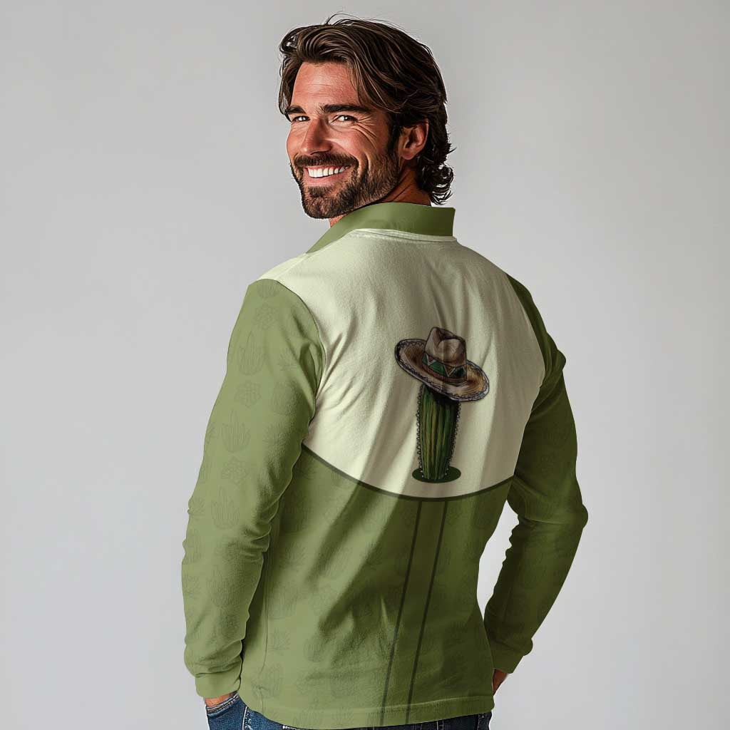 Cowboy Long Sleeve Polo Shirt Cactus Retro Western Yoke - Wonder Print Shop
