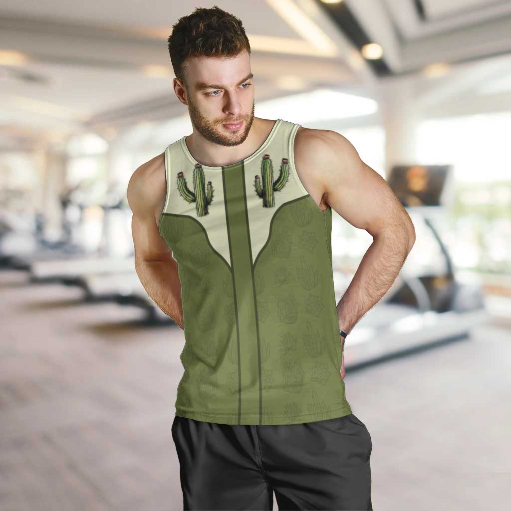 Cowboy Men Tank Top Cactus Retro Western Yoke - Wonder Print Shop