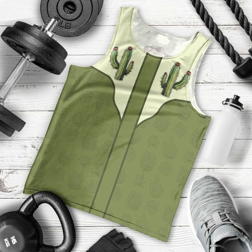 Cowboy Men Tank Top Cactus Retro Western Yoke - Wonder Print Shop