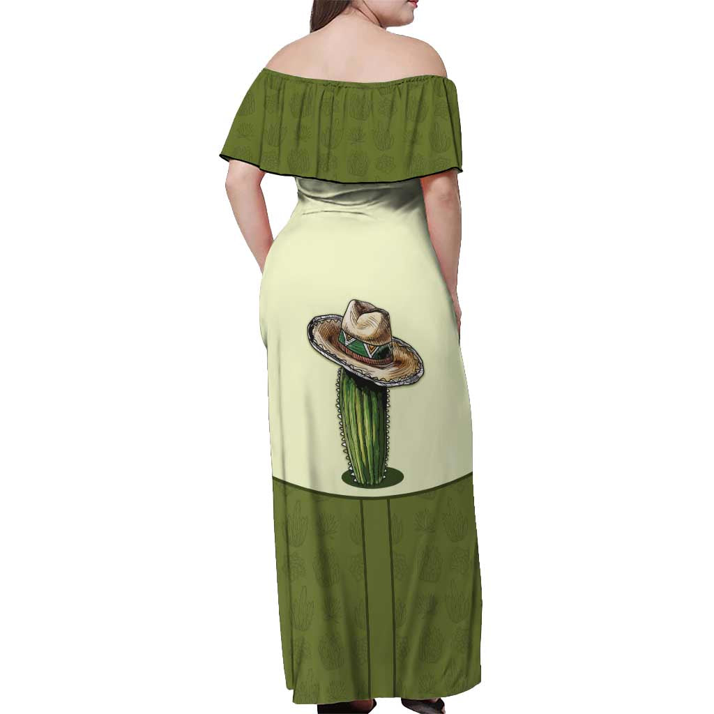 Cowboy Off Shoulder Maxi Dress Cactus Retro Western Yoke - Wonder Print Shop