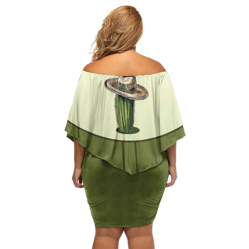 Cowboy Off Shoulder Short Dress Cactus Retro Western Yoke - Wonder Print Shop