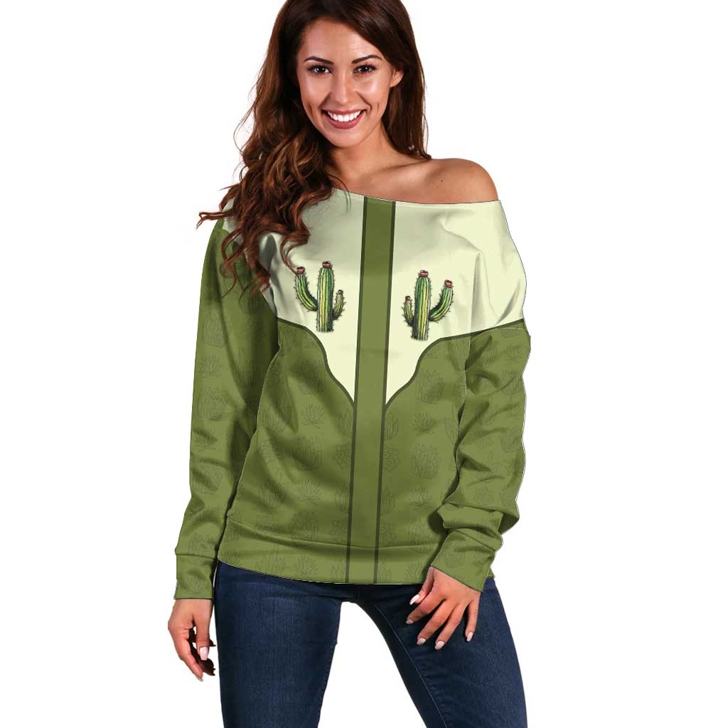 Cowboy Off Shoulder Sweater Cactus Retro Western Yoke - Wonder Print Shop