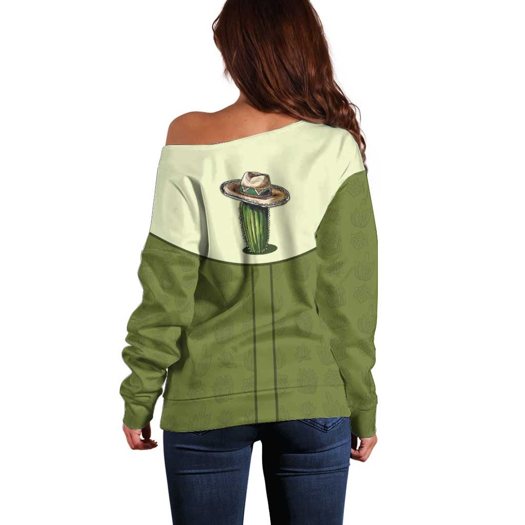 Cowboy Off Shoulder Sweater Cactus Retro Western Yoke - Wonder Print Shop