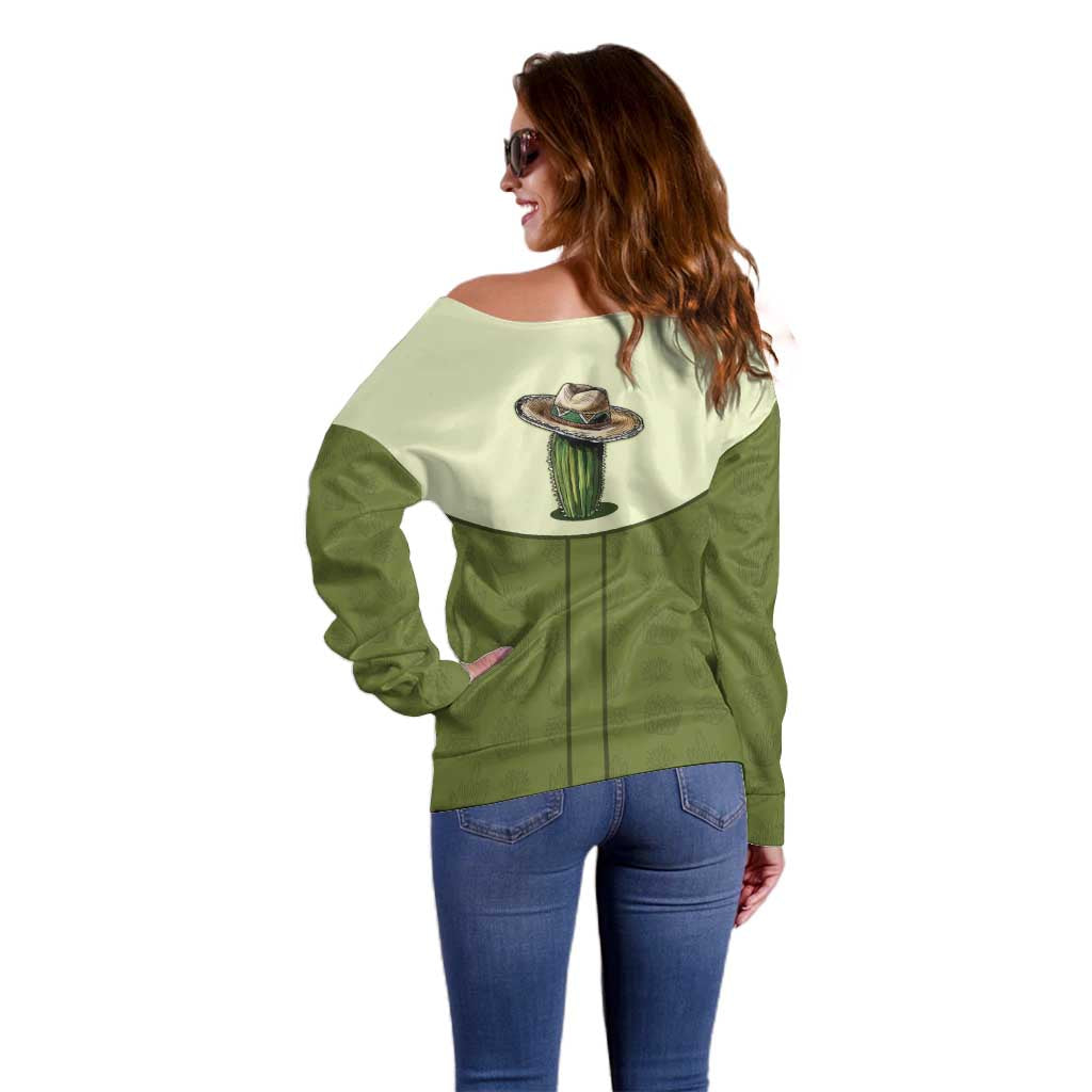 Cowboy Off Shoulder Sweater Cactus Retro Western Yoke - Wonder Print Shop