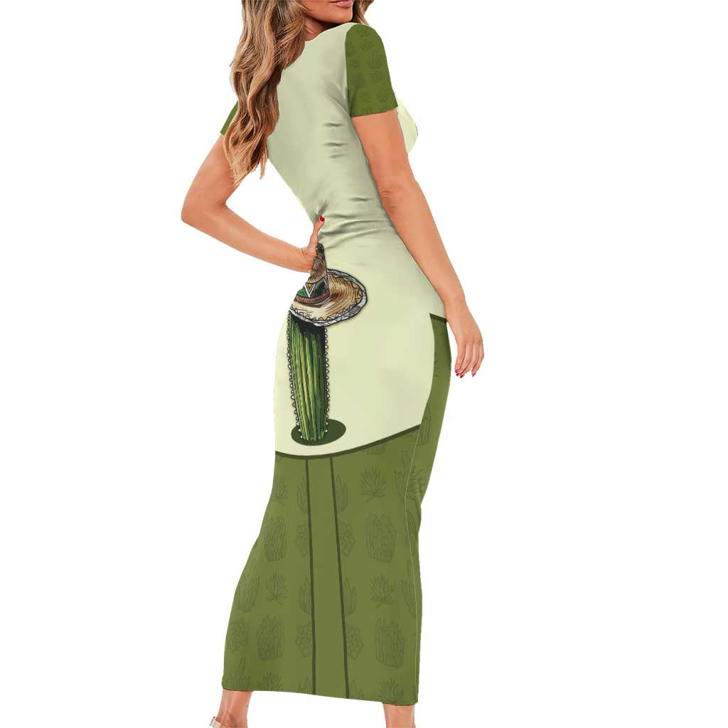 Cowboy Short Sleeve Bodycon Dress Cactus Retro Western Yoke - Wonder Print Shop