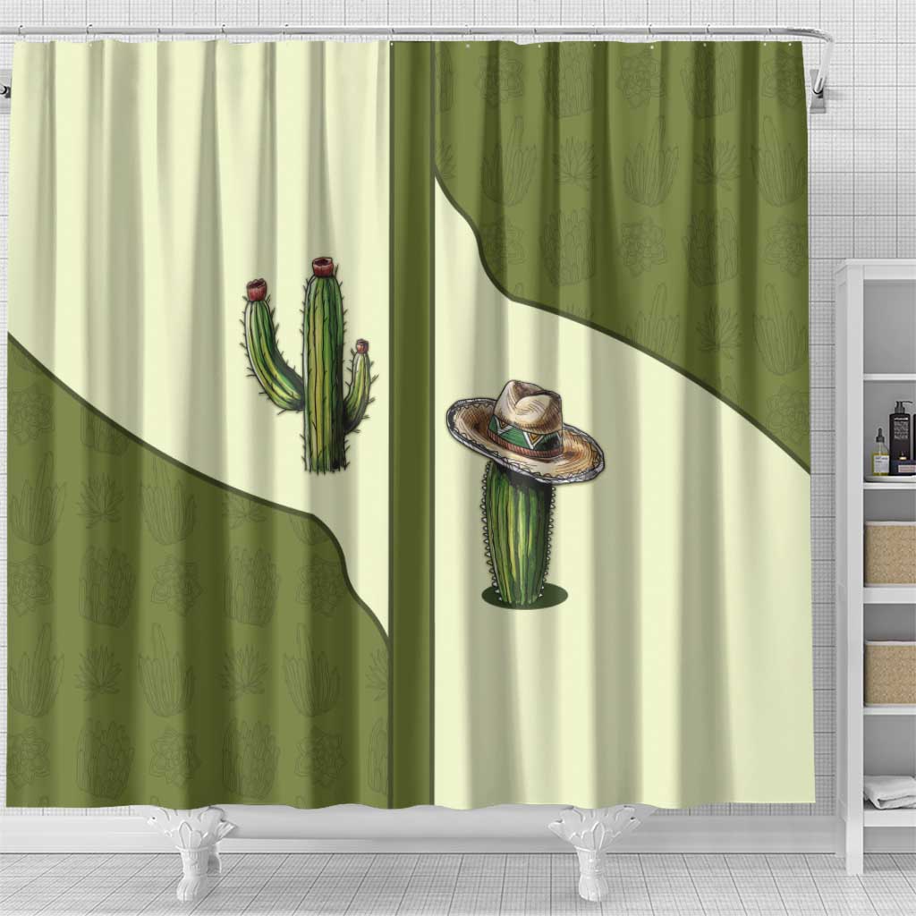Cowboy Shower Curtain Cactus Retro Western Yoke - Wonder Print Shop