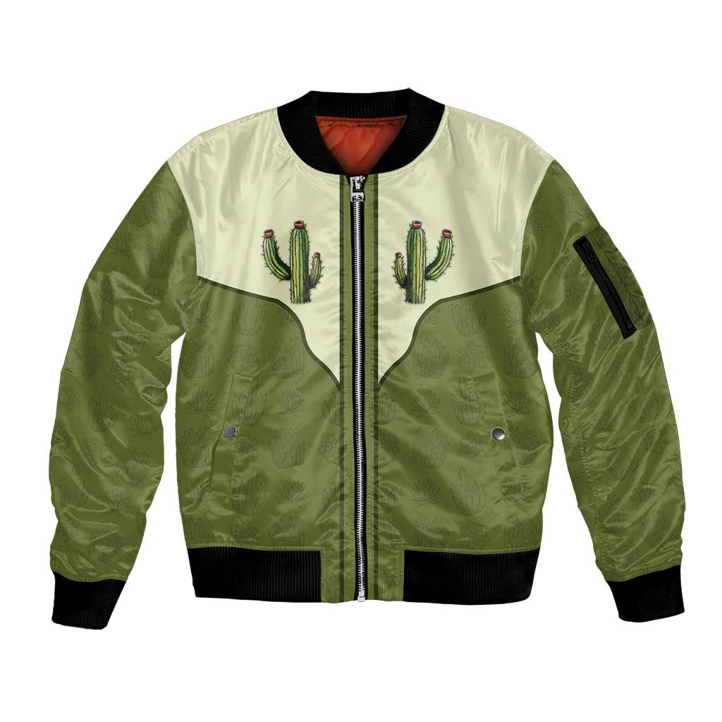 Cowboy Sleeve Zip Bomber Jacket Cactus Retro Western Yoke - Wonder Print Shop