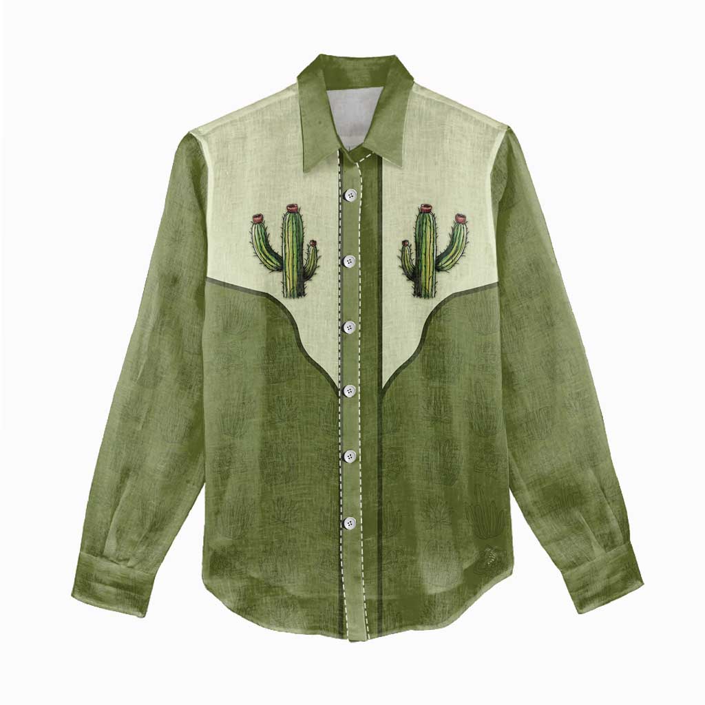 Cowboy Women Casual Shirt Cactus Retro Western Yoke - Wonder Print Shop