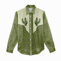 Cowboy Women Casual Shirt Cactus Retro Western Yoke - Wonder Print Shop