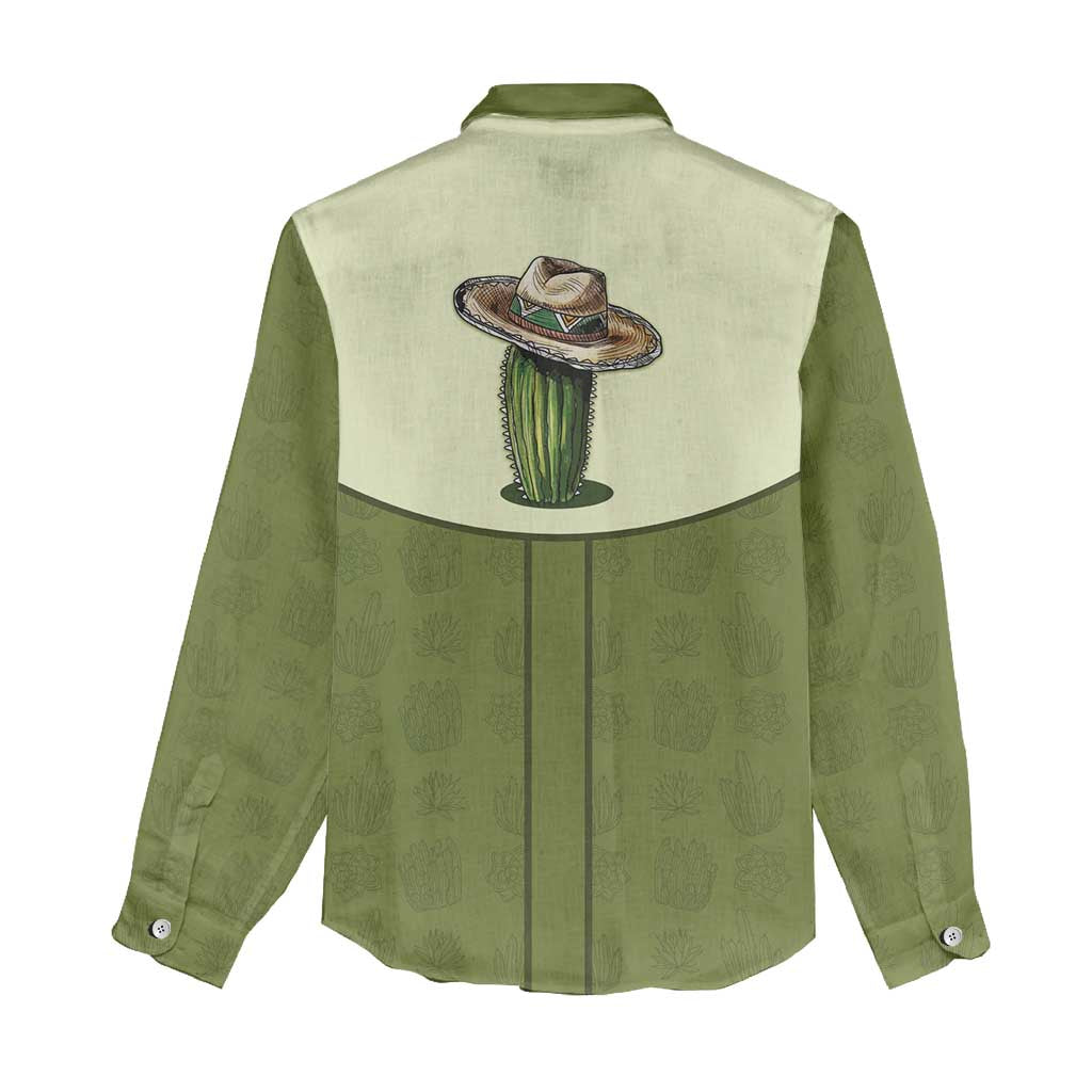 Cowboy Women Casual Shirt Cactus Retro Western Yoke - Wonder Print Shop