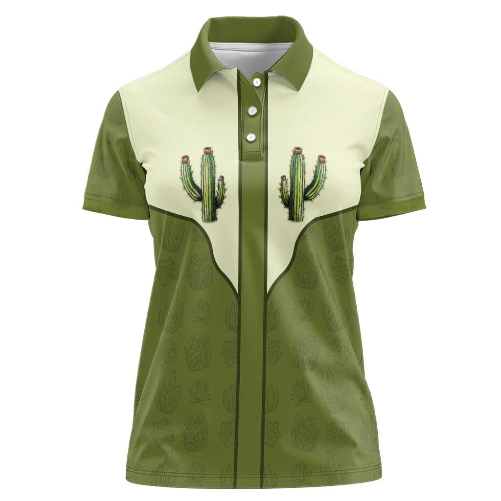 Cowboy Women Polo Shirt Cactus Retro Western Yoke - Wonder Print Shop
