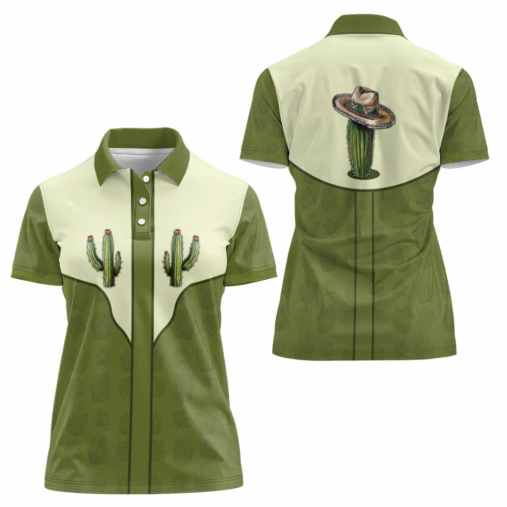 Cowboy Women Polo Shirt Cactus Retro Western Yoke - Wonder Print Shop