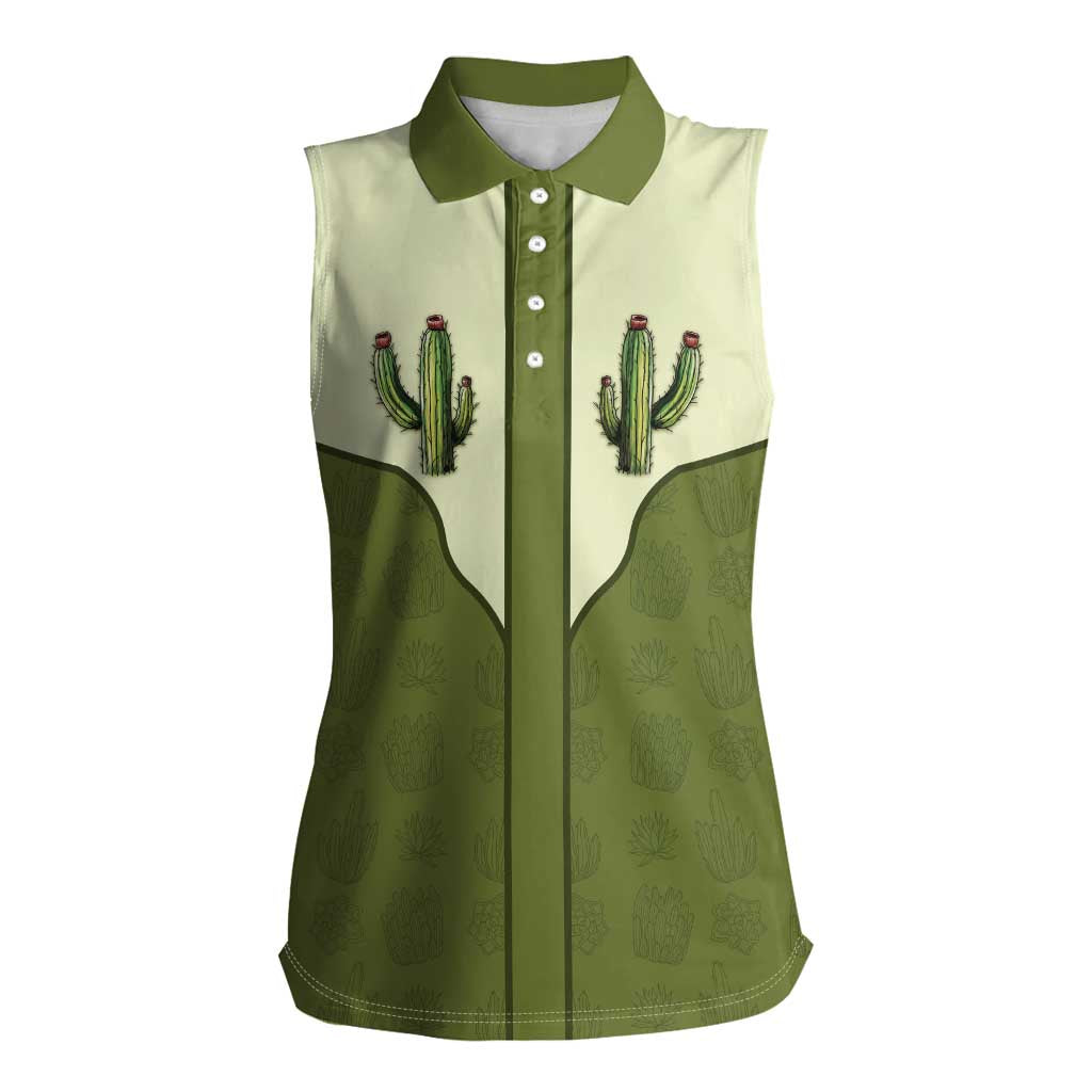 Cowboy Women Sleeveless Polo Shirt Cactus Retro Western Yoke - Wonder Print Shop