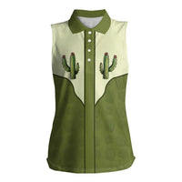 Cowboy Women Sleeveless Polo Shirt Cactus Retro Western Yoke - Wonder Print Shop