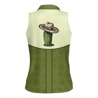 Cowboy Women Sleeveless Polo Shirt Cactus Retro Western Yoke - Wonder Print Shop