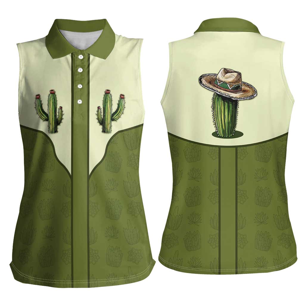 Cowboy Women Sleeveless Polo Shirt Cactus Retro Western Yoke - Wonder Print Shop