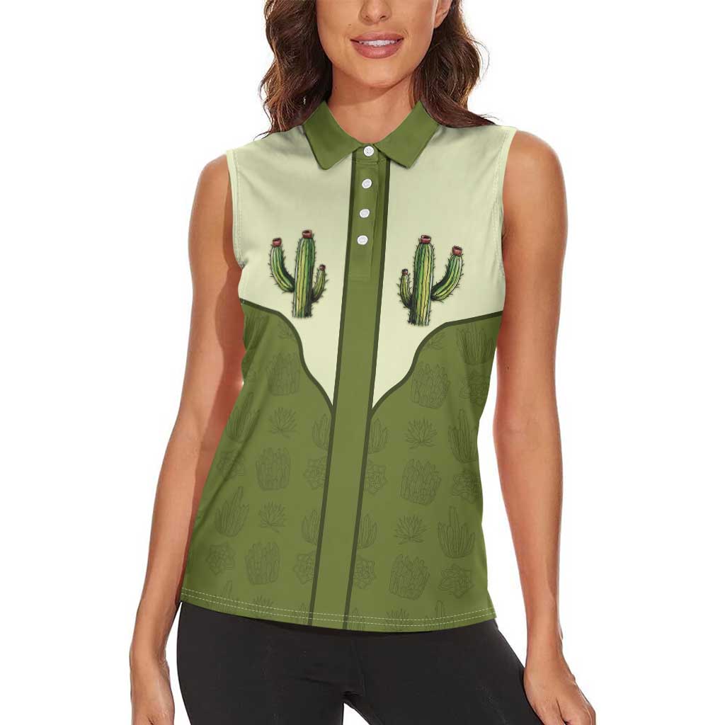 Cowboy Women Sleeveless Polo Shirt Cactus Retro Western Yoke - Wonder Print Shop