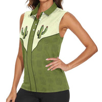 Cowboy Women Sleeveless Polo Shirt Cactus Retro Western Yoke - Wonder Print Shop