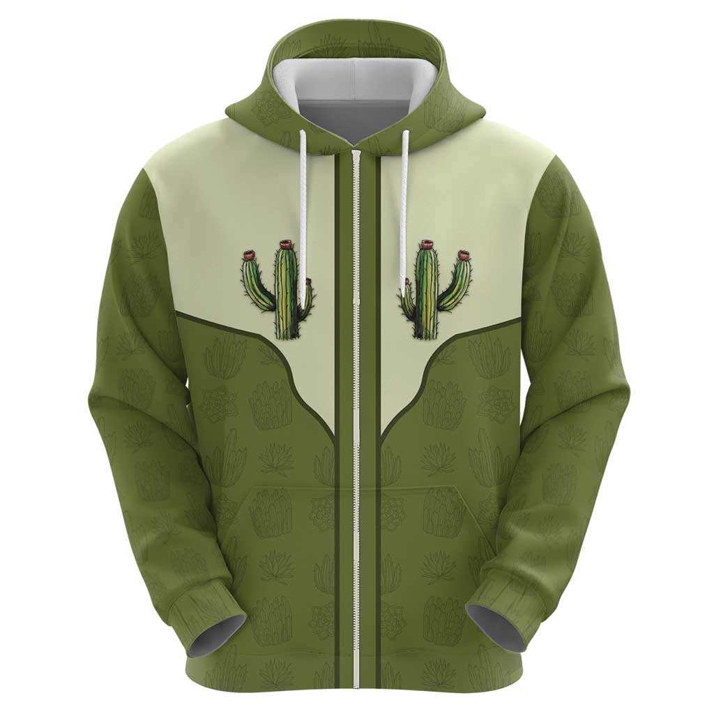 Cowboy Zip Hoodie Cactus Retro Western Yoke - Wonder Print Shop