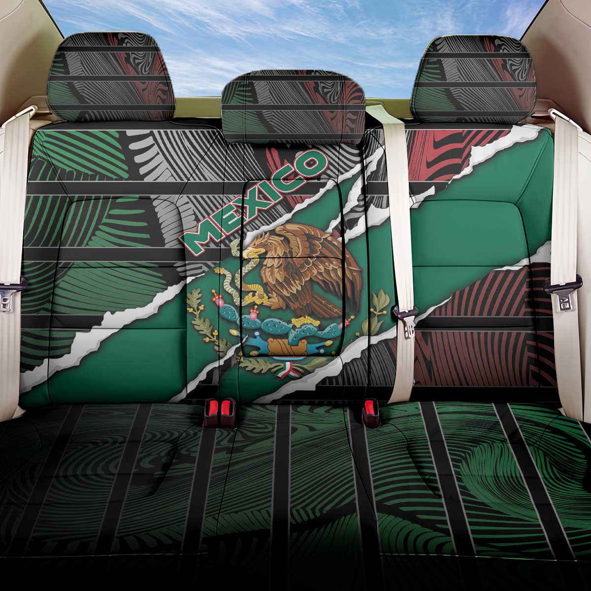 Mexico Back Car Seat Cover Mexican Patriotic Eagle Emblem - Fierce National Pride - Wonder Print Shop